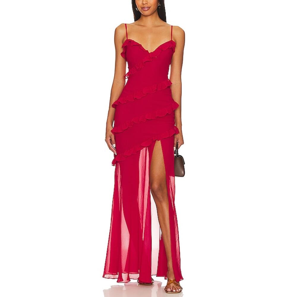 Lovers And Friends Ruffled Red Karlie Maxi Dress Size S